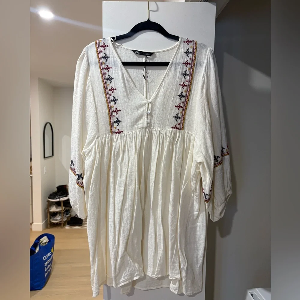 green embroidered wedding dress Catharina 3/4 Sleeve Mini Dress – Uniquities main image 1